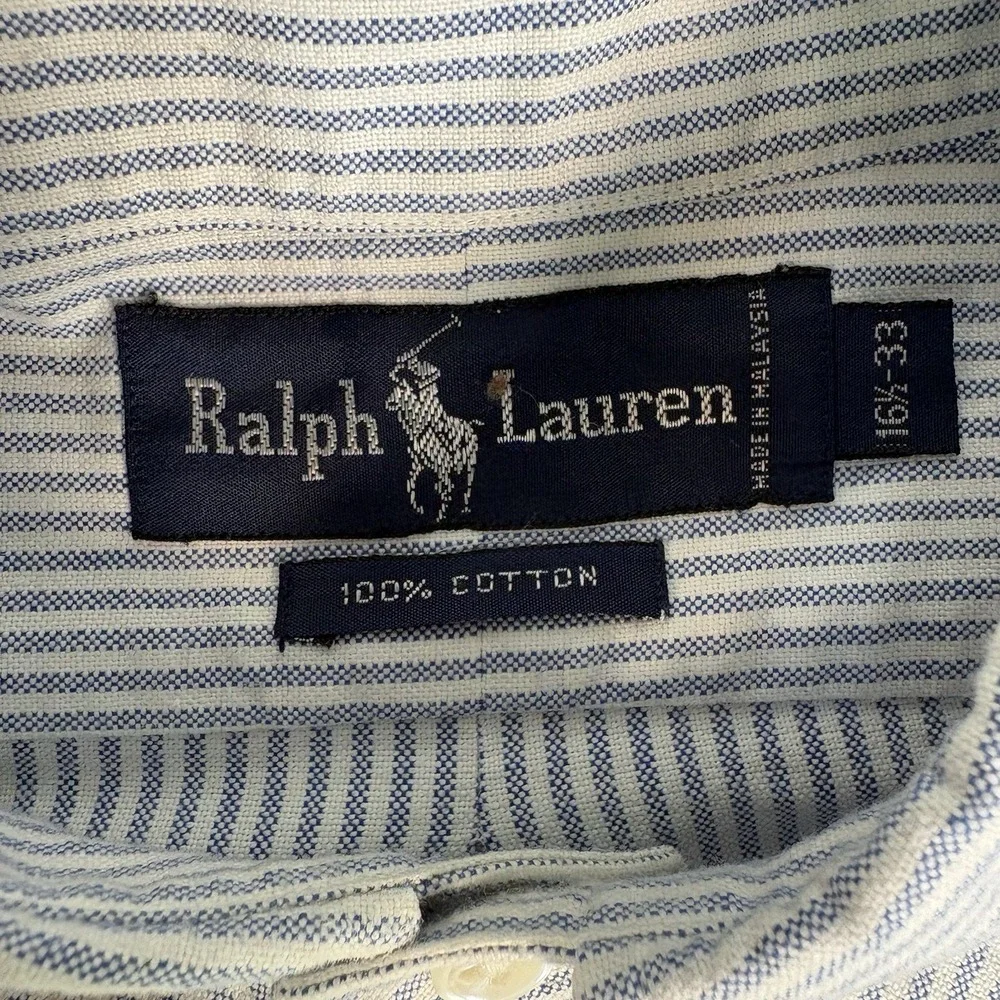 VTG Polo Ralph Lauren Button Down Shirt Sz 16½x33 XL 90s Striped 100% Cotton